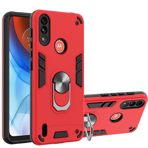 Custodia Silicone e Plastica Opaca Cover con Magnetico Anello Supporto YB1 per Motorola Moto E7 Power Rosso