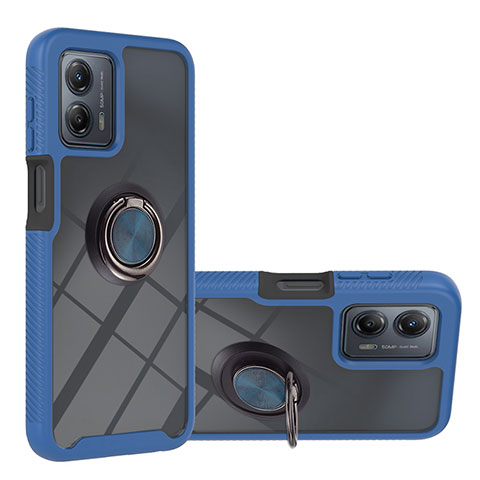 Custodia Silicone e Plastica Opaca Cover con Magnetico Anello Supporto YB1 per Motorola Moto G53 5G Blu