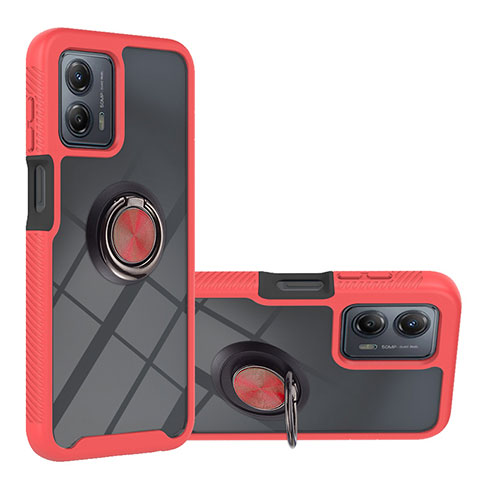 Custodia Silicone e Plastica Opaca Cover con Magnetico Anello Supporto YB1 per Motorola Moto G53j 5G Rosso