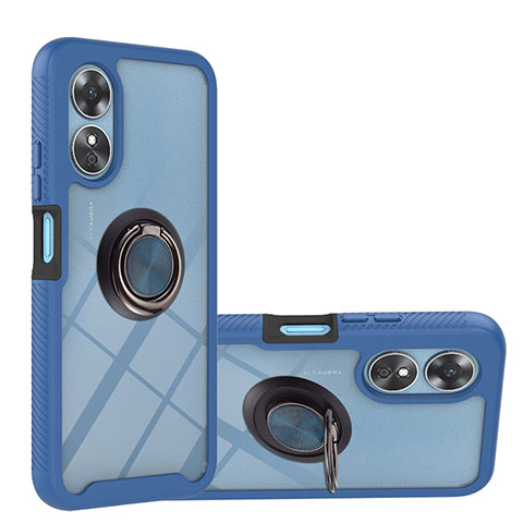 Custodia Silicone e Plastica Opaca Cover con Magnetico Anello Supporto YB1 per Oppo A17 Blu