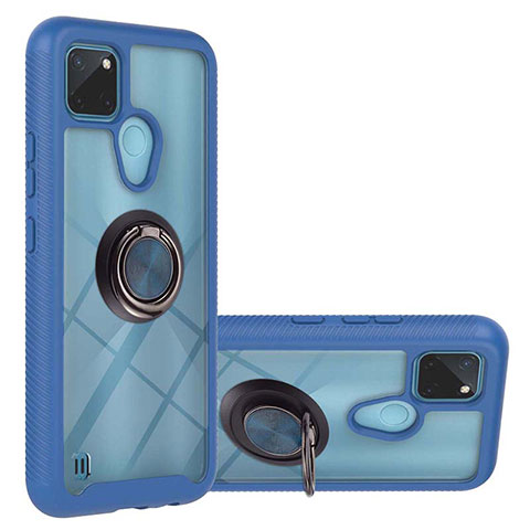 Custodia Silicone e Plastica Opaca Cover con Magnetico Anello Supporto YB1 per Realme C25Y Blu