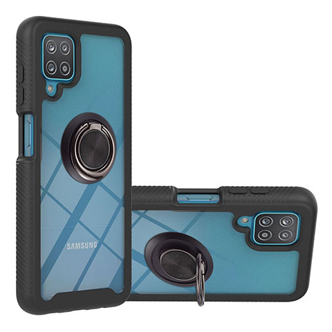 Custodia Silicone e Plastica Opaca Cover con Magnetico Anello Supporto YB1 per Samsung Galaxy A12 5G Nero