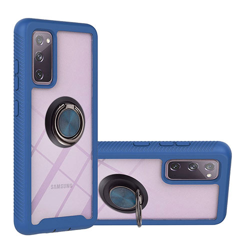 Custodia Silicone e Plastica Opaca Cover con Magnetico Anello Supporto YB1 per Samsung Galaxy S20 FE 4G Blu