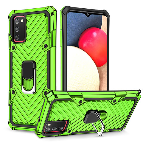 Custodia Silicone e Plastica Opaca Cover con Magnetico Anello Supporto YF1 per Samsung Galaxy A03s Verde Pastello