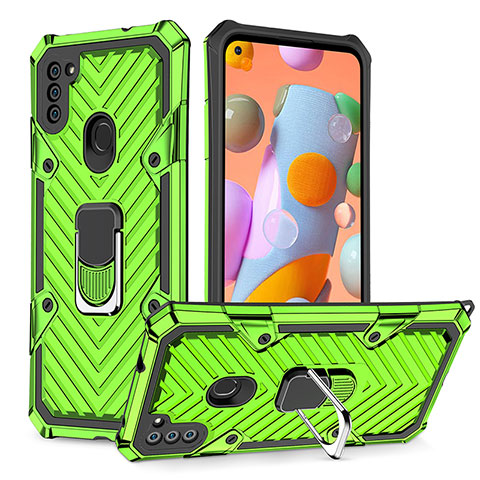 Custodia Silicone e Plastica Opaca Cover con Magnetico Anello Supporto YF1 per Samsung Galaxy A11 Verde Pastello