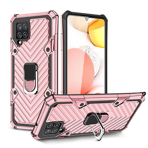 Custodia Silicone e Plastica Opaca Cover con Magnetico Anello Supporto YF1 per Samsung Galaxy A42 5G Oro Rosa