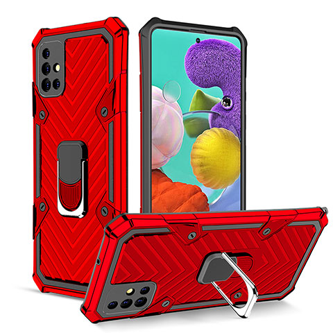 Custodia Silicone e Plastica Opaca Cover con Magnetico Anello Supporto YF1 per Samsung Galaxy A51 5G Rosso