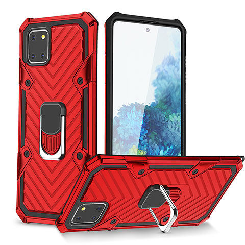 Custodia Silicone e Plastica Opaca Cover con Magnetico Anello Supporto YF1 per Samsung Galaxy A81 Rosso