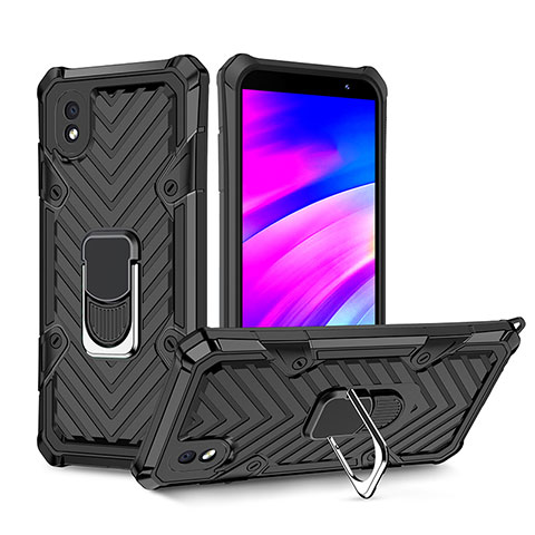 Custodia Silicone e Plastica Opaca Cover con Magnetico Anello Supporto YF1 per Samsung Galaxy M01 Core Nero