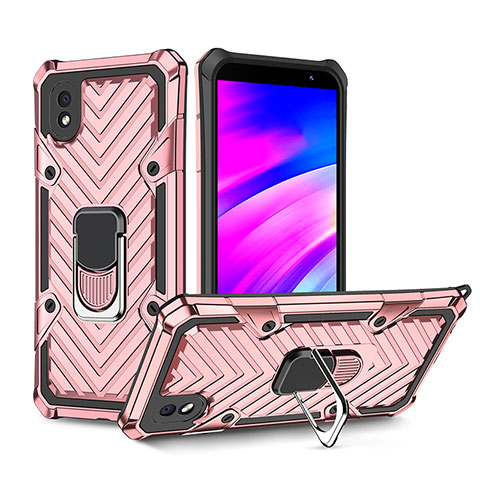 Custodia Silicone e Plastica Opaca Cover con Magnetico Anello Supporto YF1 per Samsung Galaxy M01 Core Oro Rosa