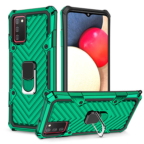 Custodia Silicone e Plastica Opaca Cover con Magnetico Anello Supporto YF1 per Samsung Galaxy M02s Verde