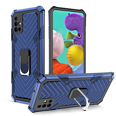 Custodia Silicone e Plastica Opaca Cover con Magnetico Anello Supporto YF1 per Samsung Galaxy M40S Blu