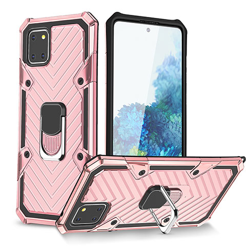 Custodia Silicone e Plastica Opaca Cover con Magnetico Anello Supporto YF1 per Samsung Galaxy Note 10 Lite Oro Rosa