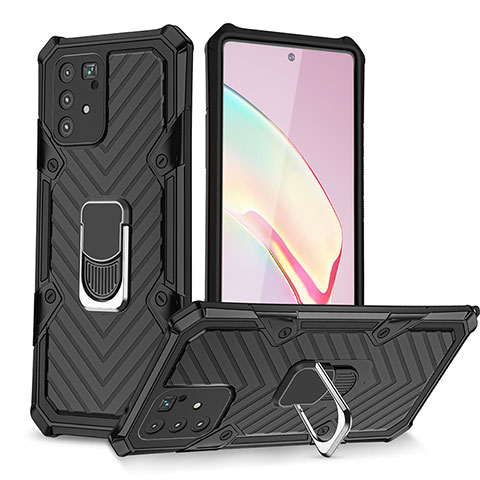 Custodia Silicone e Plastica Opaca Cover con Magnetico Anello Supporto YF1 per Samsung Galaxy S10 Lite Nero