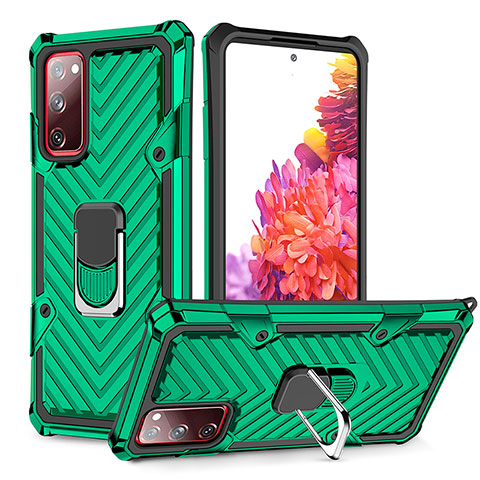 Custodia Silicone e Plastica Opaca Cover con Magnetico Anello Supporto YF1 per Samsung Galaxy S20 FE (2022) 5G Verde