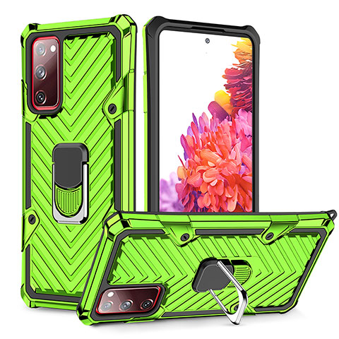 Custodia Silicone e Plastica Opaca Cover con Magnetico Anello Supporto YF1 per Samsung Galaxy S20 FE 4G Verde Pastello