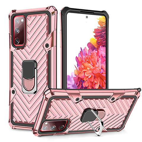 Custodia Silicone e Plastica Opaca Cover con Magnetico Anello Supporto YF1 per Samsung Galaxy S20 FE 5G Oro Rosa