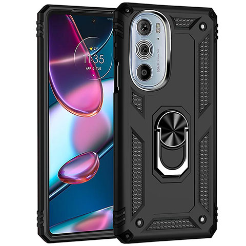 Custodia Silicone e Plastica Opaca Cover con Magnetico Anello Supporto Z01 per Motorola Moto Edge 30 Pro 5G Nero