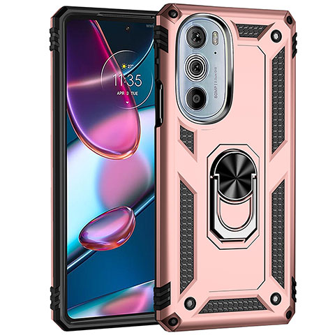 Custodia Silicone e Plastica Opaca Cover con Magnetico Anello Supporto Z01 per Motorola Moto Edge 30 Pro 5G Oro Rosa