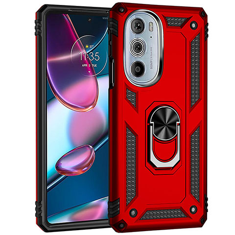 Custodia Silicone e Plastica Opaca Cover con Magnetico Anello Supporto Z01 per Motorola Moto Edge 30 Pro 5G Rosso