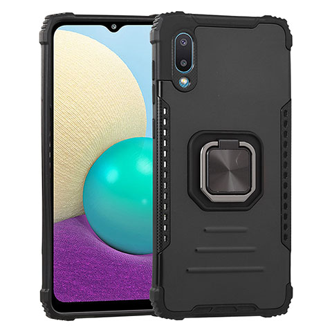 Custodia Silicone e Plastica Opaca Cover con Magnetico Anello Supporto ZJ1 per Samsung Galaxy A02 Nero