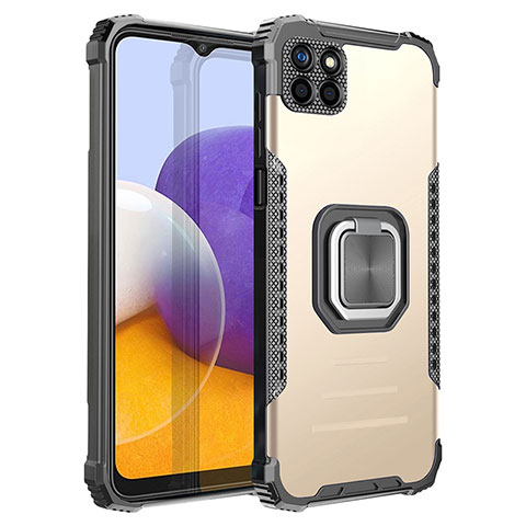 Custodia Silicone e Plastica Opaca Cover con Magnetico Anello Supporto ZJ1 per Samsung Galaxy A22s 5G Oro