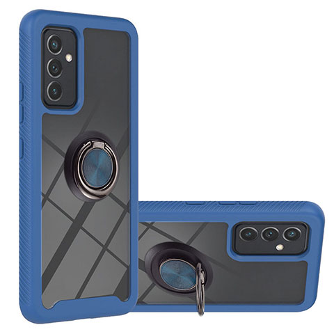 Custodia Silicone e Plastica Opaca Cover con Magnetico Anello Supporto ZJ1 per Samsung Galaxy A82 5G Blu