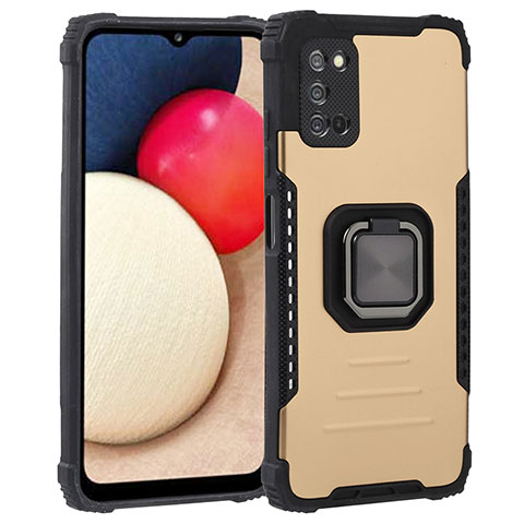 Custodia Silicone e Plastica Opaca Cover con Magnetico Anello Supporto ZJ1 per Samsung Galaxy M02s Oro