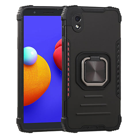 Custodia Silicone e Plastica Opaca Cover con Magnetico Anello Supporto ZJ2 per Samsung Galaxy A01 Core Nero