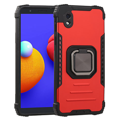 Custodia Silicone e Plastica Opaca Cover con Magnetico Anello Supporto ZJ2 per Samsung Galaxy A01 Core Rosso