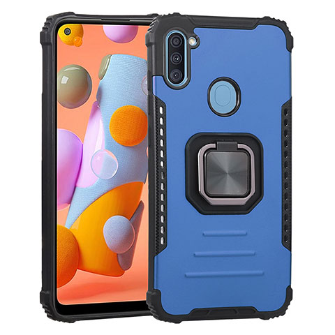 Custodia Silicone e Plastica Opaca Cover con Magnetico Anello Supporto ZJ2 per Samsung Galaxy A11 Blu