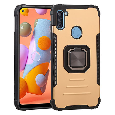 Custodia Silicone e Plastica Opaca Cover con Magnetico Anello Supporto ZJ2 per Samsung Galaxy A11 Oro