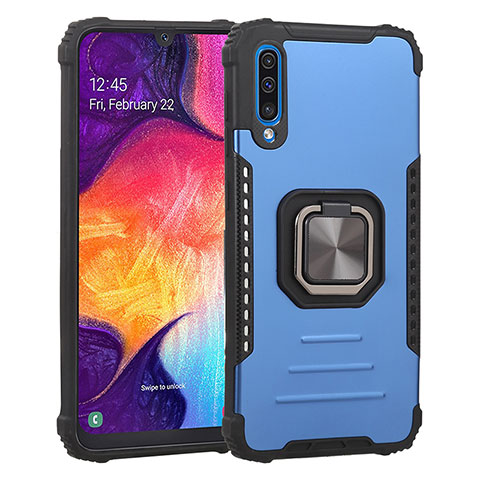 Custodia Silicone e Plastica Opaca Cover con Magnetico Anello Supporto ZJ2 per Samsung Galaxy A30S Blu