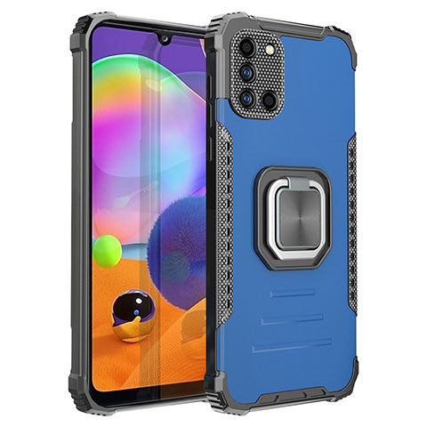 Custodia Silicone e Plastica Opaca Cover con Magnetico Anello Supporto ZJ2 per Samsung Galaxy A31 Blu