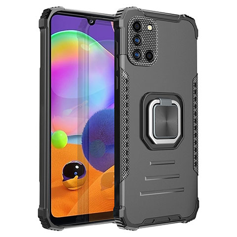 Custodia Silicone e Plastica Opaca Cover con Magnetico Anello Supporto ZJ2 per Samsung Galaxy A31 Nero