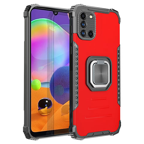 Custodia Silicone e Plastica Opaca Cover con Magnetico Anello Supporto ZJ2 per Samsung Galaxy A31 Rosso