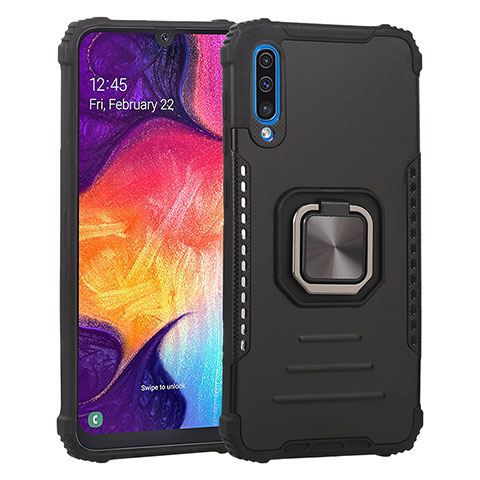 Custodia Silicone e Plastica Opaca Cover con Magnetico Anello Supporto ZJ2 per Samsung Galaxy A50S Nero