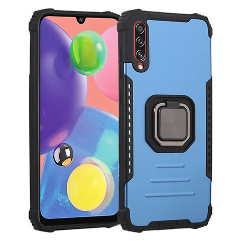 Custodia Silicone e Plastica Opaca Cover con Magnetico Anello Supporto ZJ2 per Samsung Galaxy A70S Blu