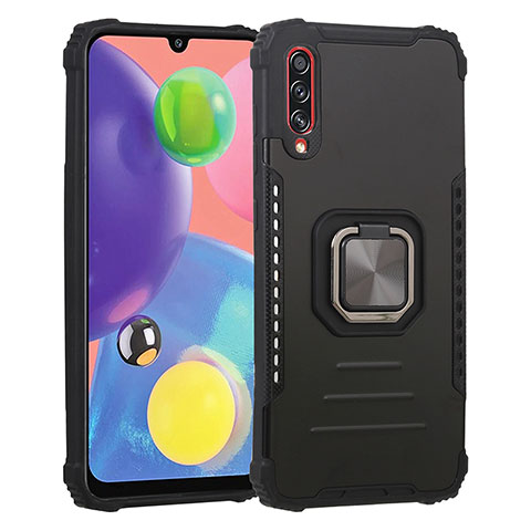 Custodia Silicone e Plastica Opaca Cover con Magnetico Anello Supporto ZJ2 per Samsung Galaxy A70S Nero