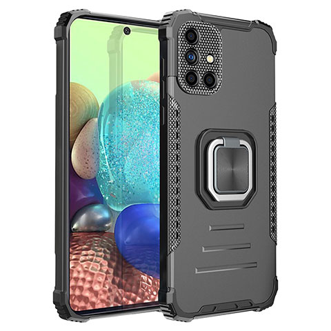 Custodia Silicone e Plastica Opaca Cover con Magnetico Anello Supporto ZJ2 per Samsung Galaxy A71 4G A715 Nero