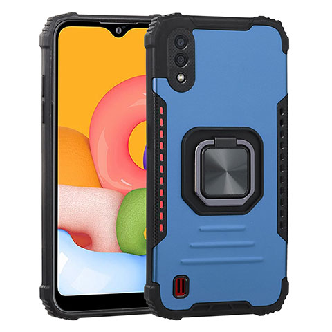 Custodia Silicone e Plastica Opaca Cover con Magnetico Anello Supporto ZJ2 per Samsung Galaxy M01 Blu