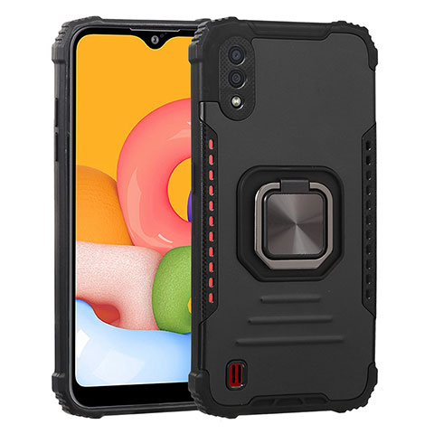 Custodia Silicone e Plastica Opaca Cover con Magnetico Anello Supporto ZJ2 per Samsung Galaxy M01 Nero