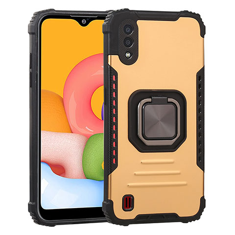 Custodia Silicone e Plastica Opaca Cover con Magnetico Anello Supporto ZJ2 per Samsung Galaxy M01 Oro