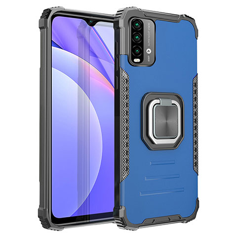 Custodia Silicone e Plastica Opaca Cover con Magnetico Anello Supporto ZJ2 per Xiaomi Redmi 9 Power Blu