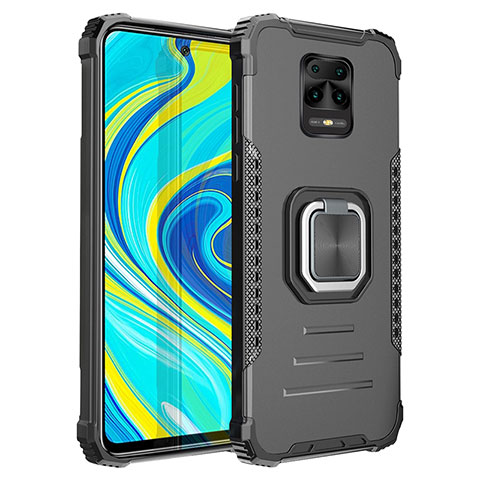 Custodia Silicone e Plastica Opaca Cover con Magnetico Anello Supporto ZJ2 per Xiaomi Redmi Note 9S Nero