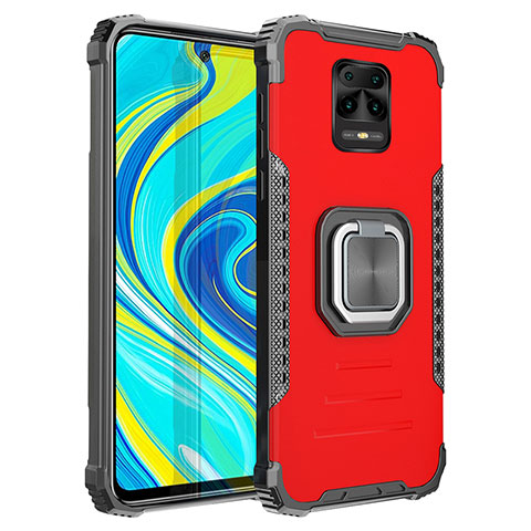 Custodia Silicone e Plastica Opaca Cover con Magnetico Anello Supporto ZJ2 per Xiaomi Redmi Note 9S Rosso