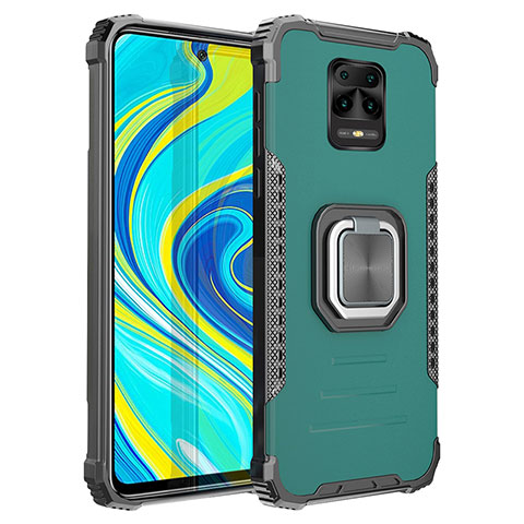 Custodia Silicone e Plastica Opaca Cover con Magnetico Anello Supporto ZJ2 per Xiaomi Redmi Note 9S Verde