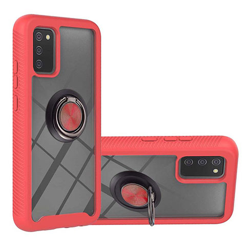 Custodia Silicone e Plastica Opaca Cover con Magnetico Anello Supporto ZJ5 per Samsung Galaxy M02s Rosso