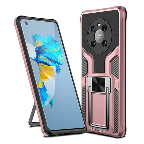 Custodia Silicone e Plastica Opaca Cover con Magnetico Anello Supporto ZL1 per Huawei Mate 40 Oro Rosa