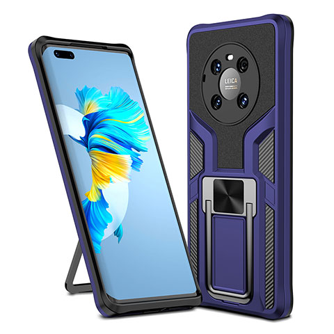 Custodia Silicone e Plastica Opaca Cover con Magnetico Anello Supporto ZL1 per Huawei Mate 40 Pro Blu